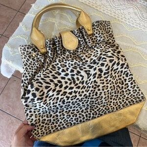 Roberto Cavalli Vintage Leopard Print Tote Bag with Gold Accents